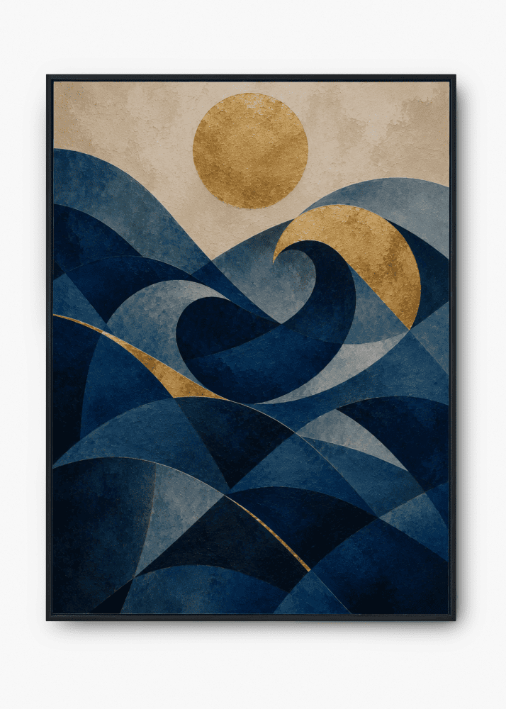 Gold and navy geometric wave wall art print — digital download.