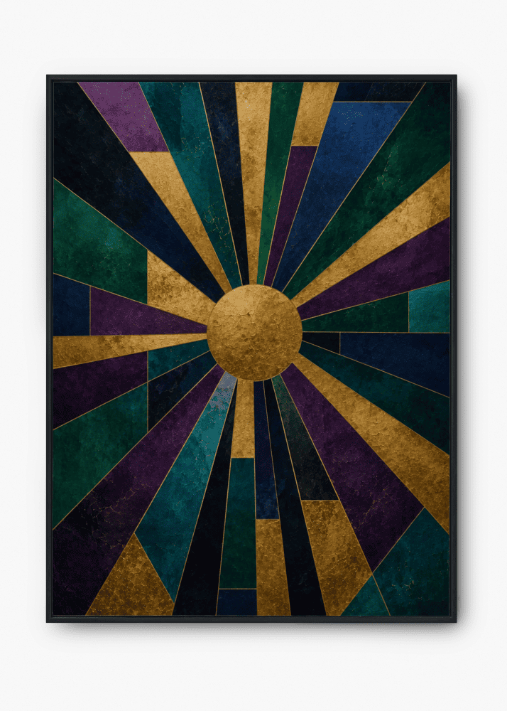 Gold and jewel tone sunburst wall art print — digital download.