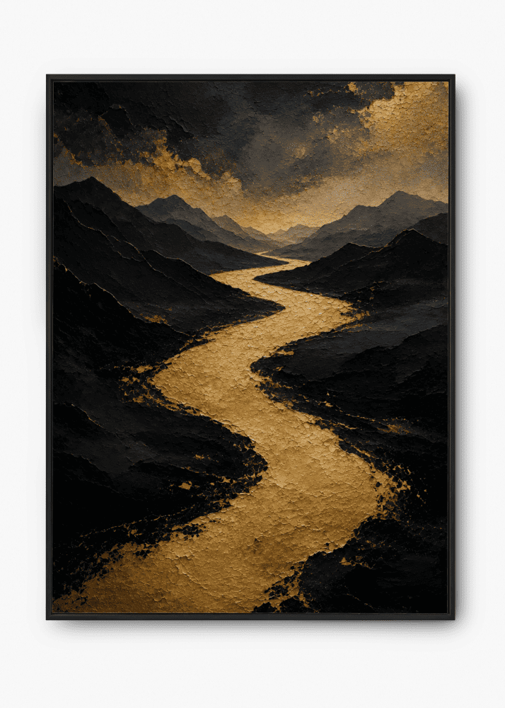 Gold river mountain wall art print — digital download.