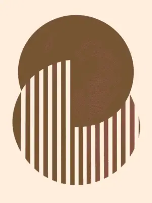 Main: Modern abstract print featuring two overlapping terracotta circles, one solid and one with vertical stripes, set against a cream background — digital download wall art. Short fallback: Terracotta eclipse wall art print with striped circle.