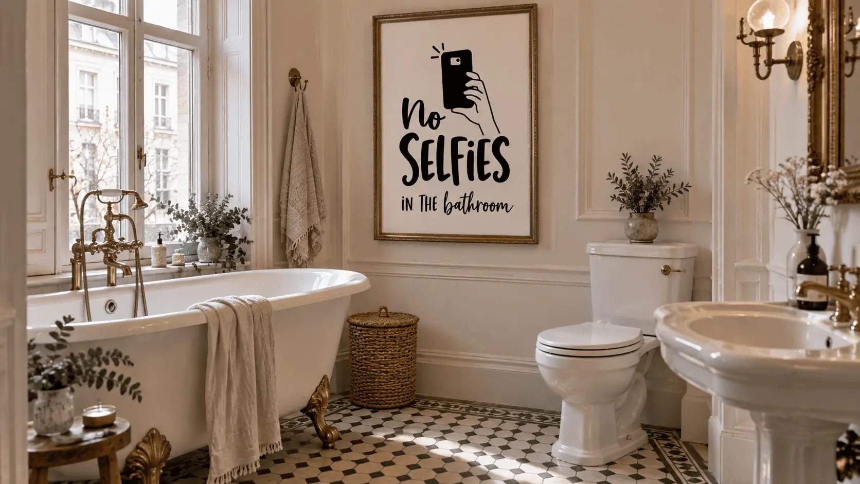 No Selfies In The Bathroom Wall Art - Image 3