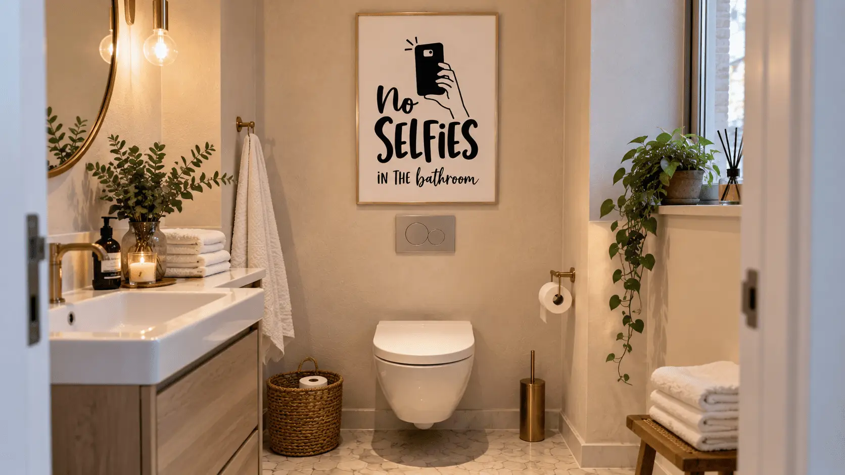 No Selfies In The Bathroom Wall Art - Image 5