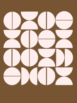 Modern abstract print featuring a grid of cream circles, half-circles, and quarter-circles against a rich brown background — digital download wall art. Short fallback: Brown and cream geometric circle grid wall art print.