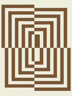 Modern abstract print featuring nested rectangular frames in warm brown and cream forming an optical maze pattern — digital download wall art. Short fallback: Brown and cream terracotta labyrinth wall art print.