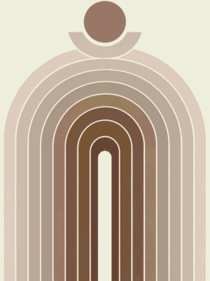 Boho abstract print featuring nested graduated arches in terracotta and brown tones crowned by a small circle — digital download wall art. Short fallback: Terracotta rainbow arch wall art print.