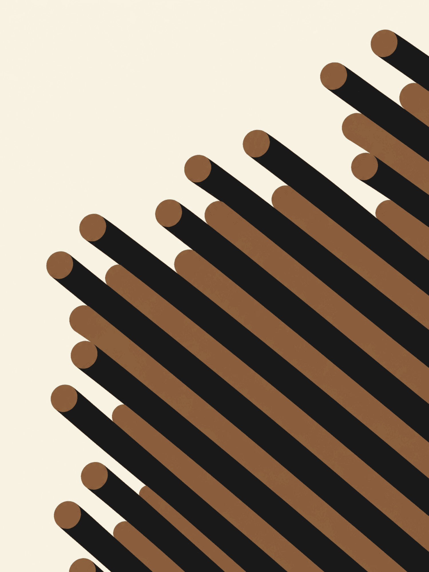 Modern abstract print featuring diagonal rounded rods in alternating black and terracotta against a cream background — digital download wall art. Short fallback: Terracotta and black diagonal rods wall art print.